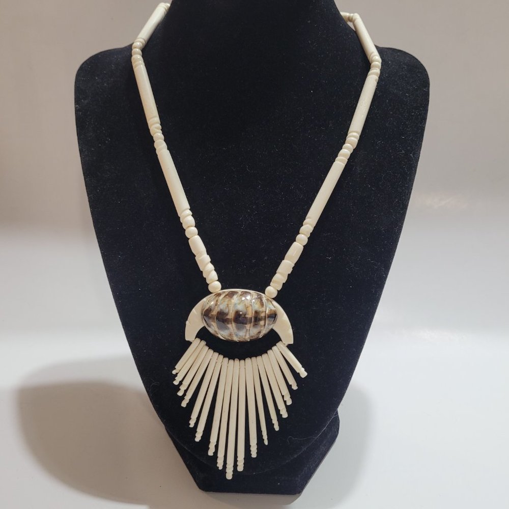 Vintage African Ethnic Tribal Shell Bone Necklace